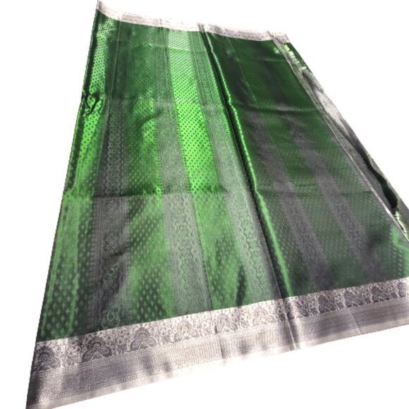 Green and Grey Sheen Saree Unstitched with Blouse Piece - NEW! - Picture 1 of 10